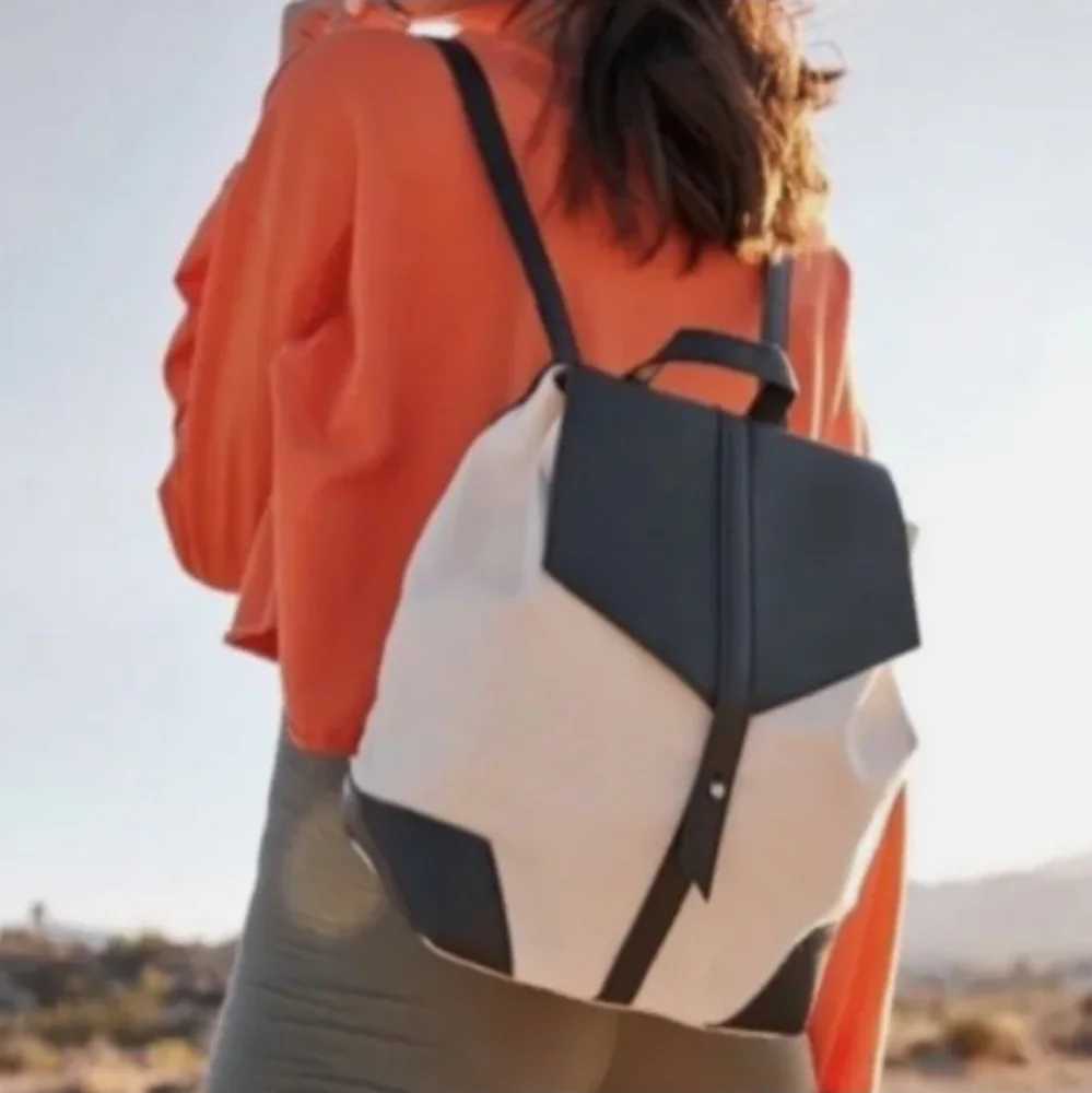 Deux Lux Black & Cream Demi Canvas and Vegan Leather Backpack w/Dust Bag - Picture 3 of 3